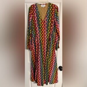 Lino Colorful Diamond Pattern Maxi Dress